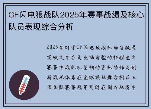 CF闪电狼战队2025年赛事战绩及核心队员表现综合分析
